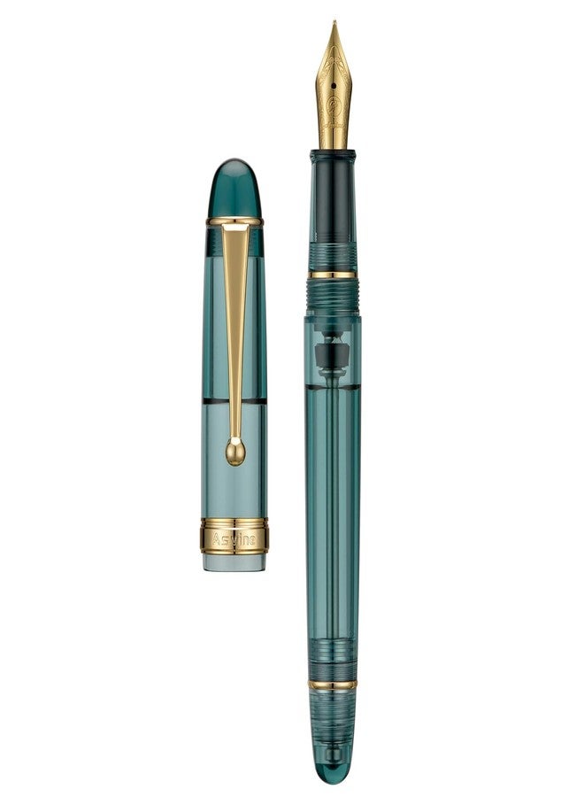 Asvine V126 Vacuum Filling Fountain Pen Gold Plated Fine Point, Transparent Teal Acrylic Pen Gift Case - Image 1
